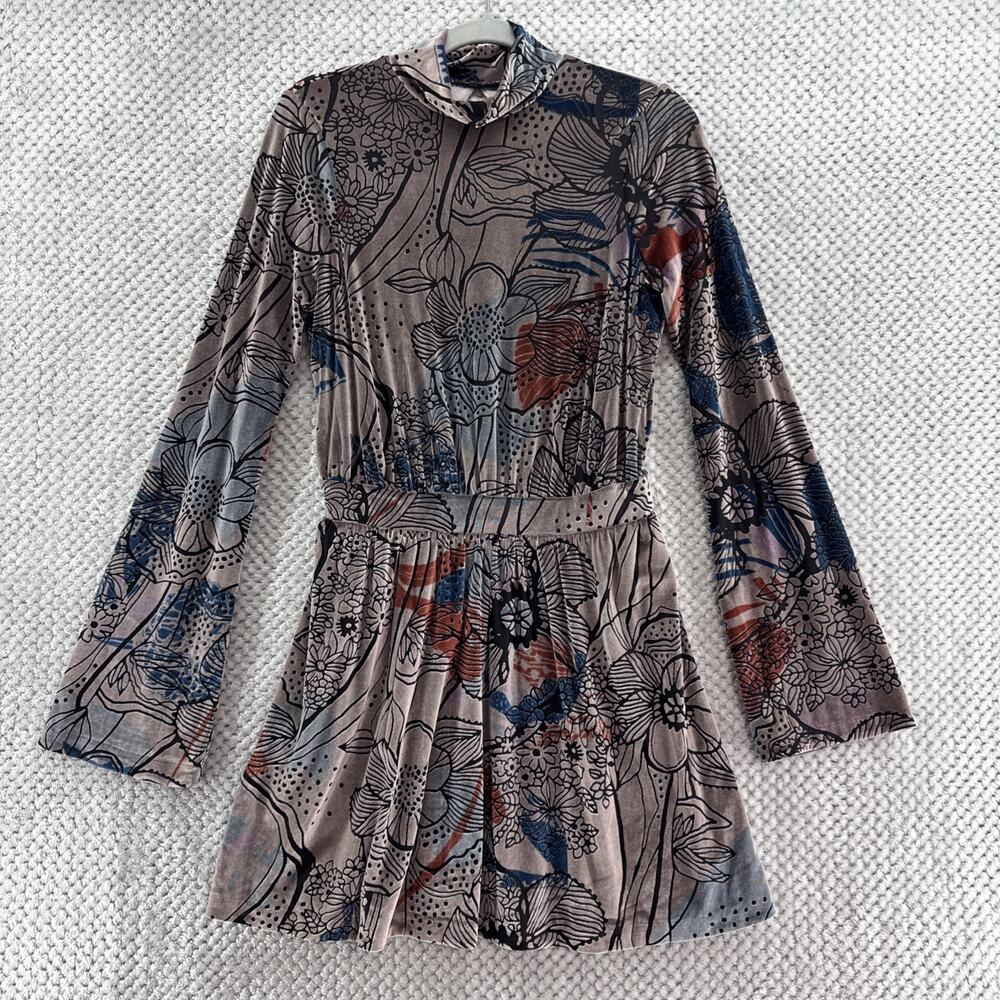 Free People Christine Dress Women S Mauve Velvet Floral Burn Out Fit &Flare Mock - Picture 2 of 15